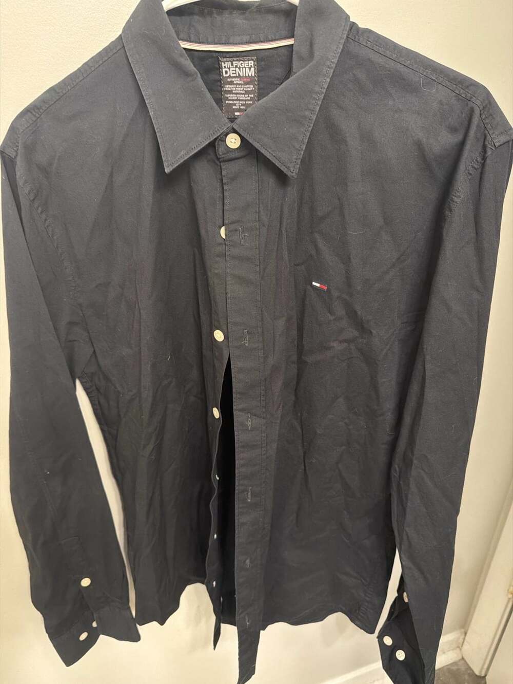 Hilfiger Denim Long Sleeve Button Down Shirt Black Size Large